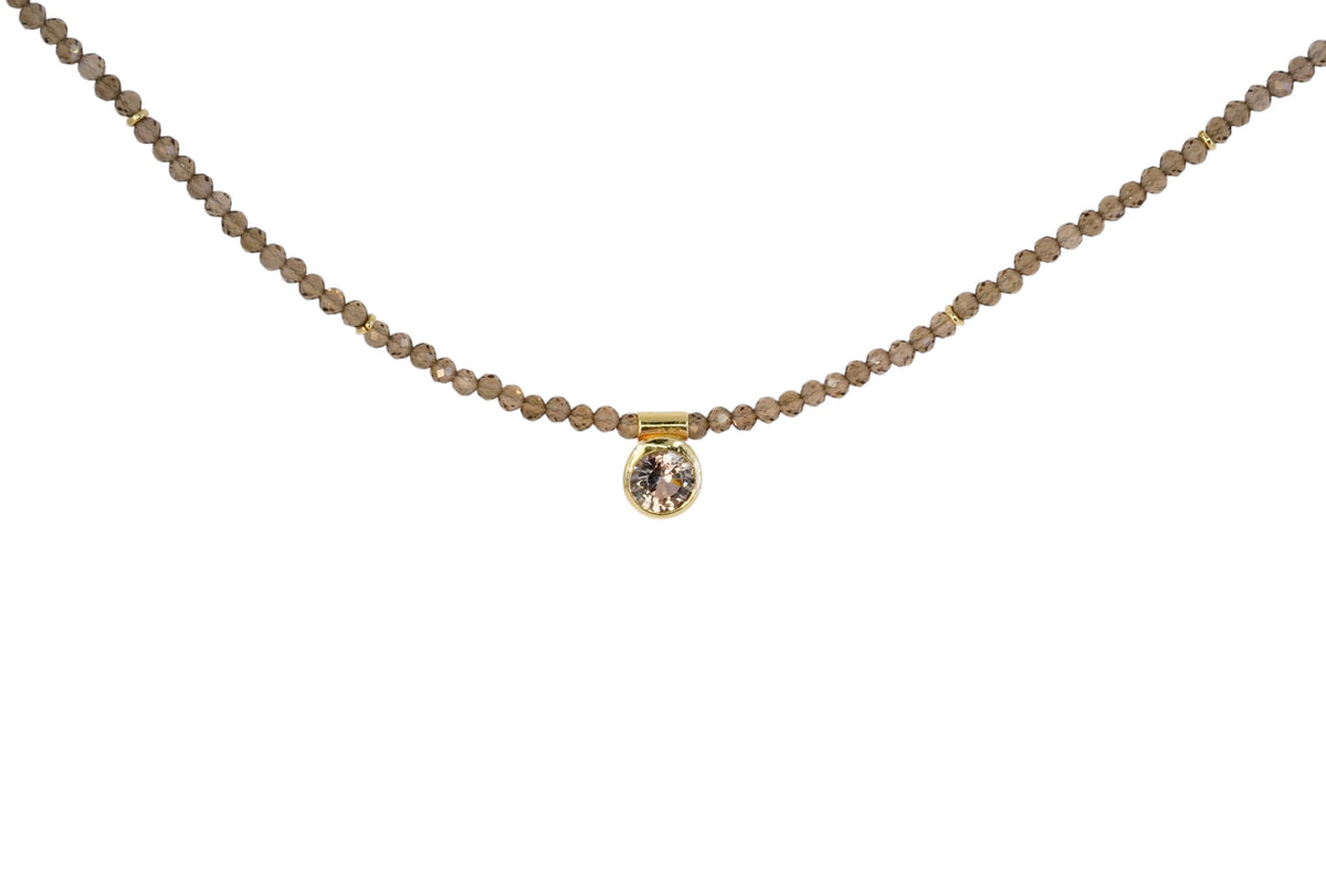 Brown Sapphire & Smoky Topaz Bead Necklace