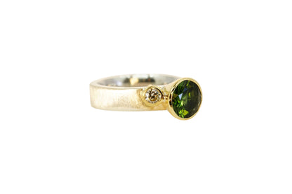 Green Tourmaline & Diamond Asymmetric Ring