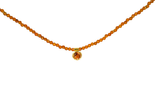 Orange Sapphire & Garnet Bead Necklace