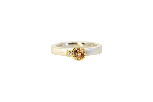 Peach Sapphire & Diamond Asymmetric Ring
