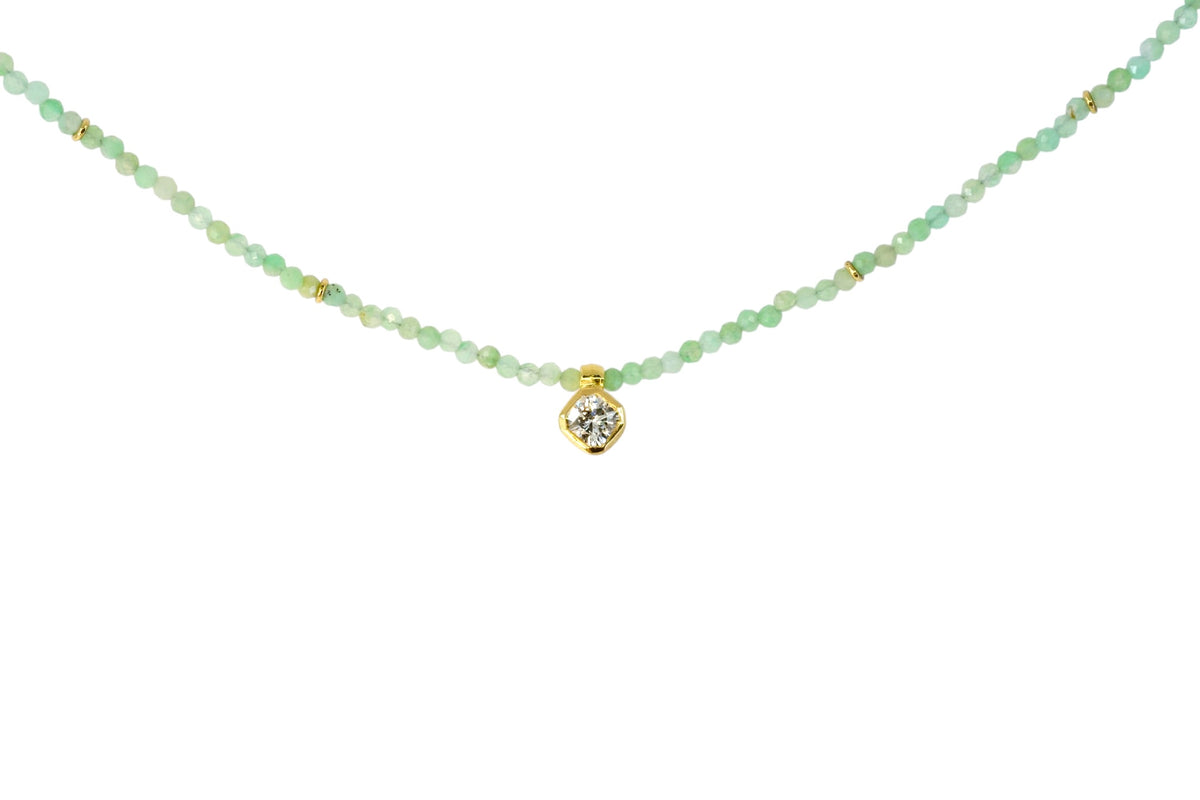 Diamond & Chrysoprase Bead Necklace