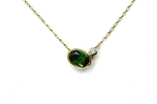 Green Tourmaline and Diamond 9ct Gold Pendant