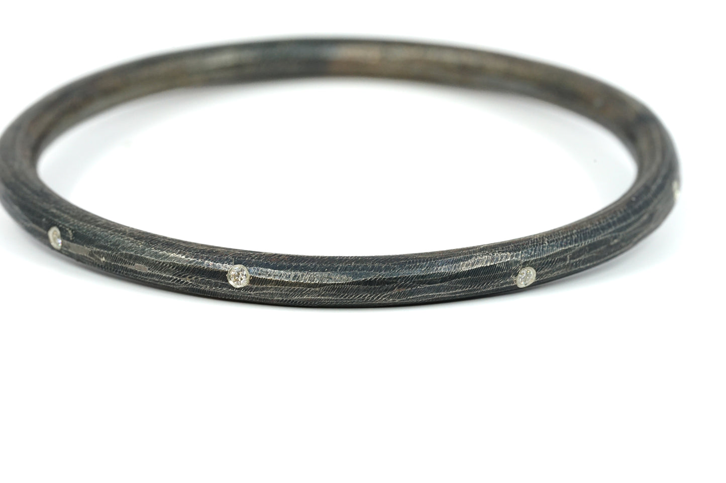 Chunky Diamond and Black Silver Bangle