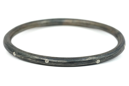 Chunky Diamond and Black Silver Bangle