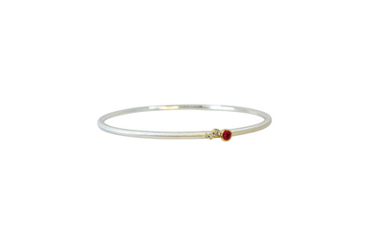 Ruby and Diamond Cluster Silver Bangle