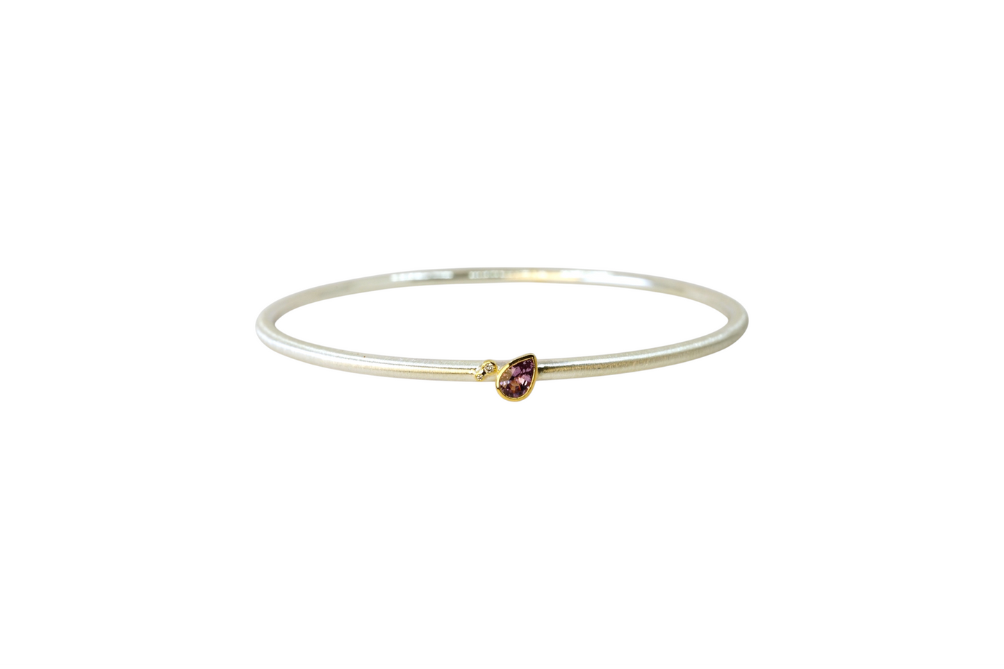Purple Pink Sapphire and Diamond Cluster Silver Bangle