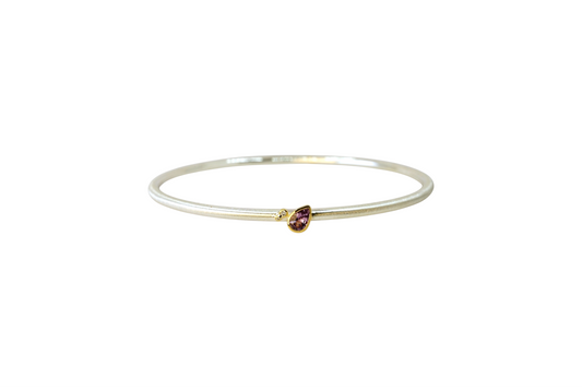 Purple Pink Sapphire and Diamond Cluster Silver Bangle