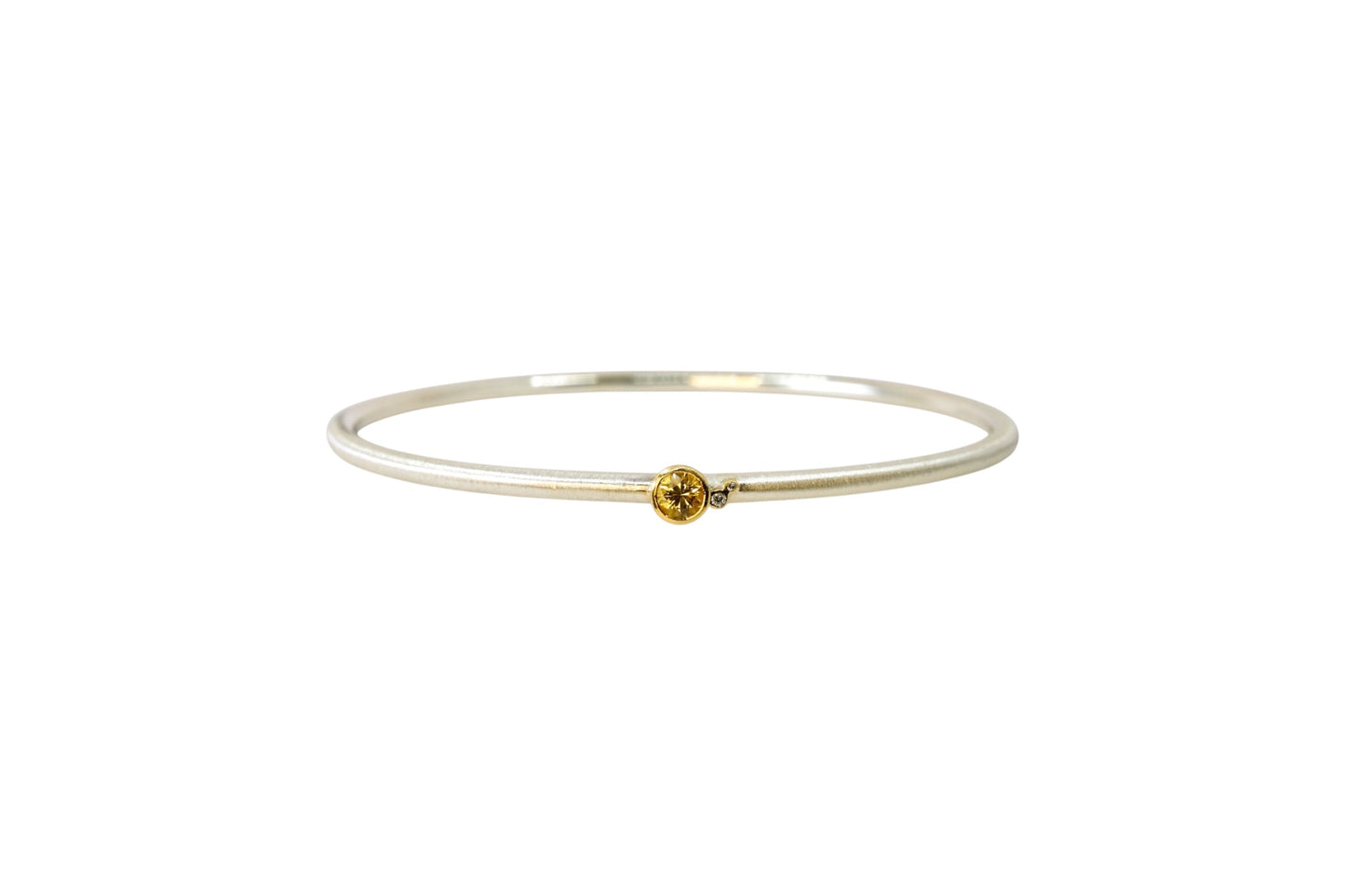 Pale Yellow Sapphire and Diamond Cluster Silver Bangle