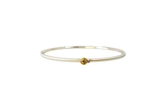 Pale Yellow Sapphire and Diamond Cluster Silver Bangle