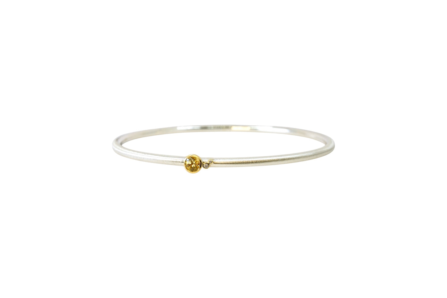 Pale Yellow Sapphire and Diamond Cluster Silver Bangle