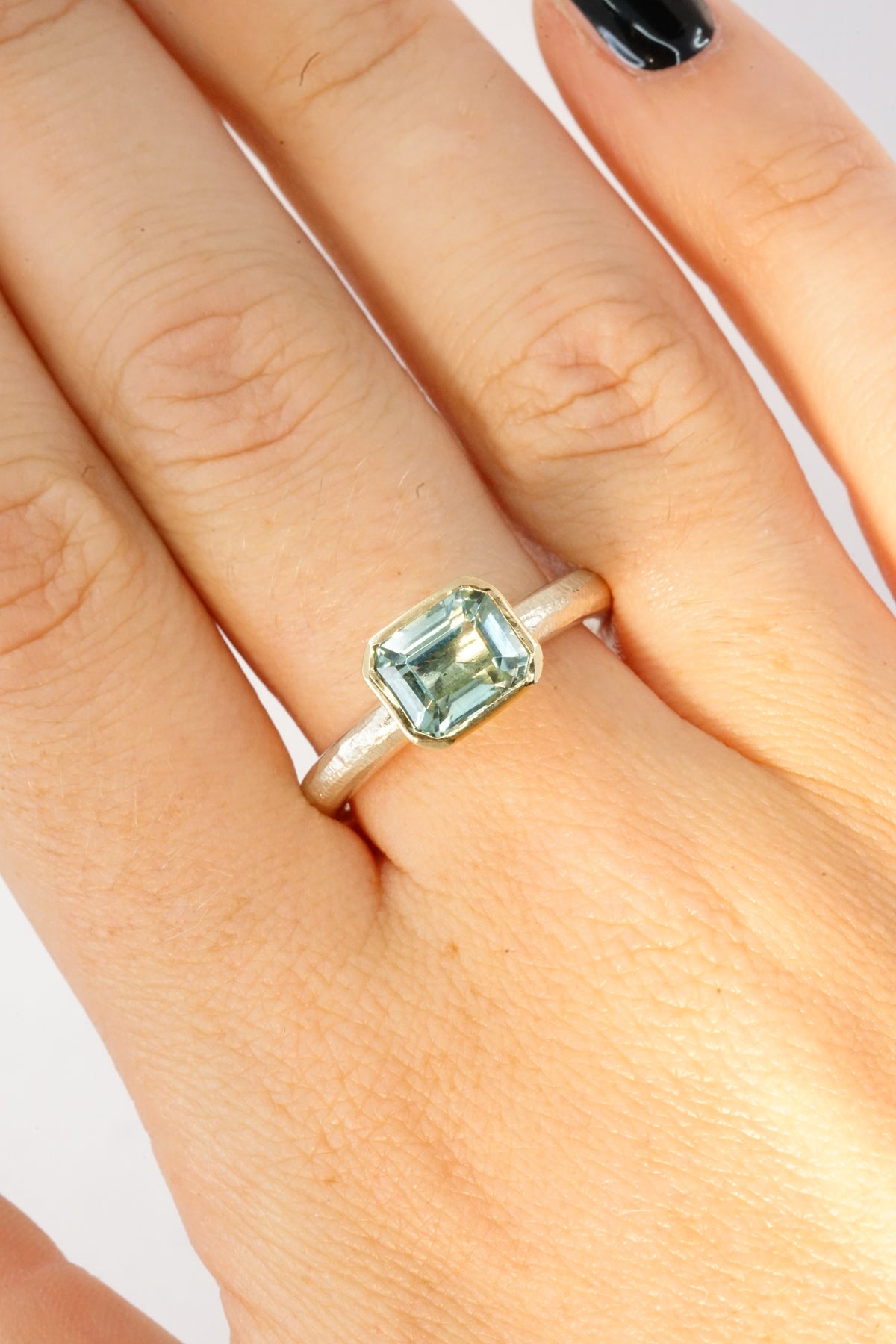 Emerald Cut Beryl  Halo Ring | Libby Rak Jewellery