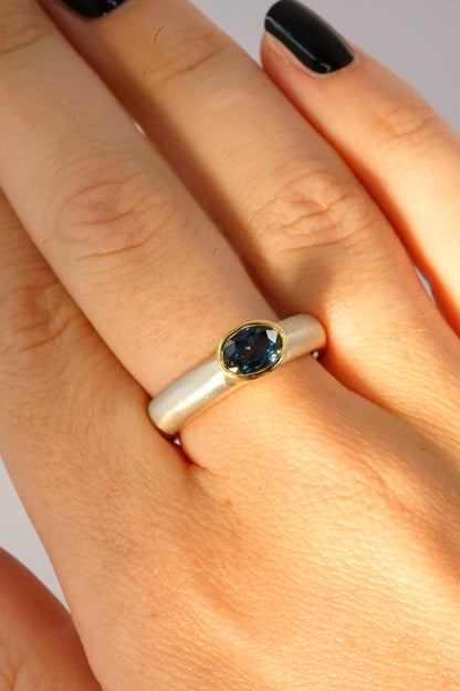 Teal Sapphire Fat Band Ring