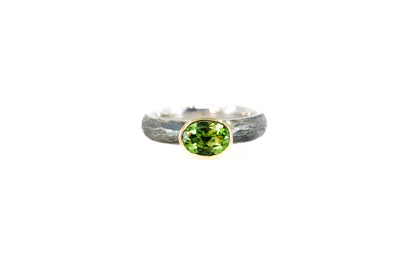 Green Tourmaline Blackened Ring