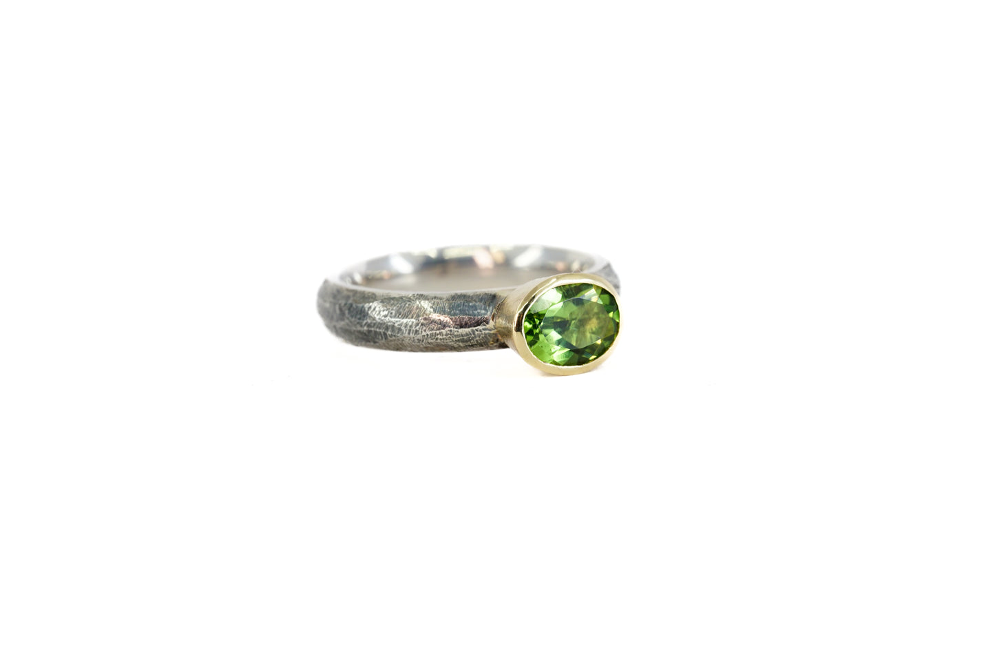 Green Tourmaline Blackened Ring