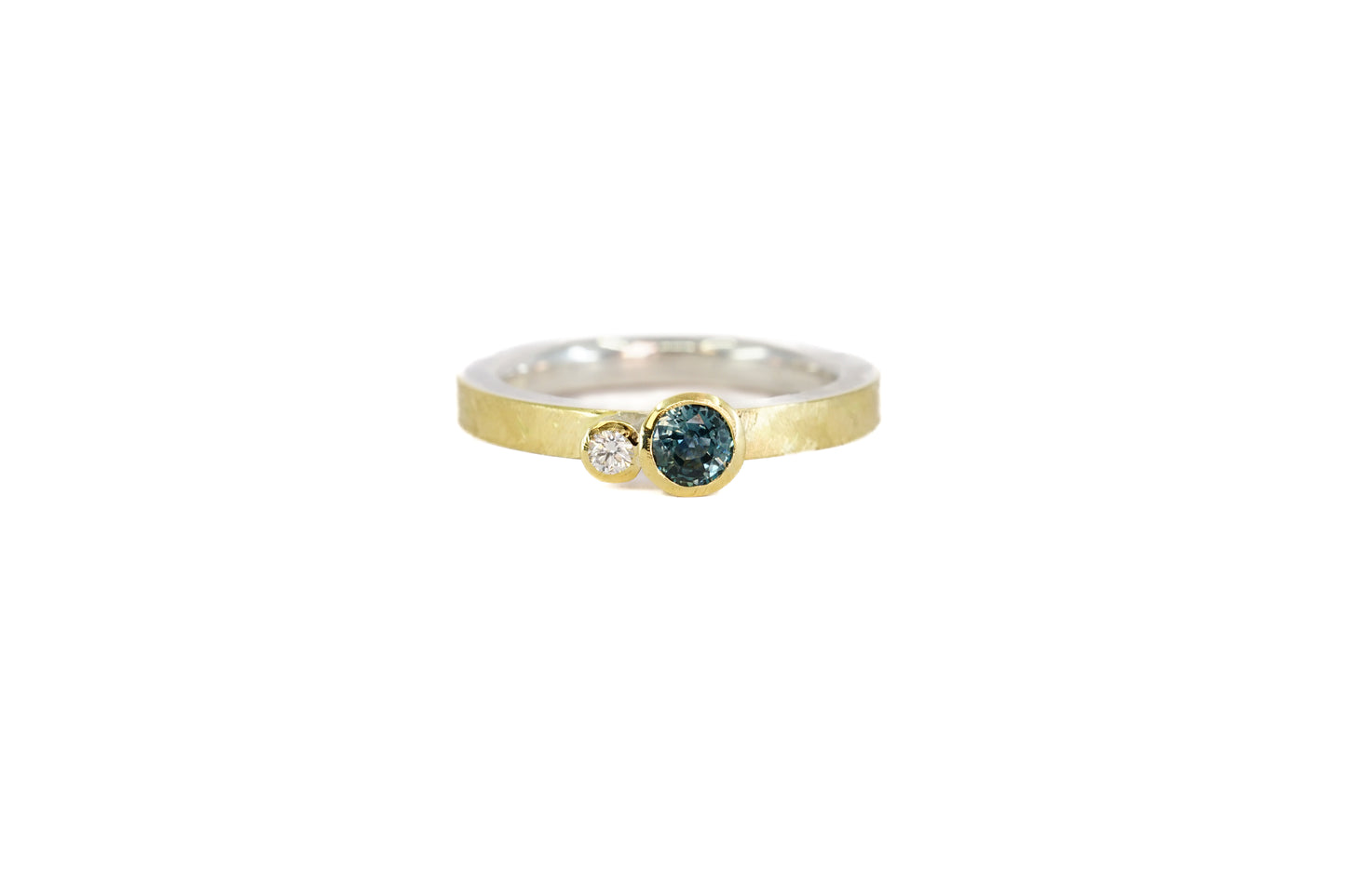 Teal Sapphire and Diamond Asymmetric Ring