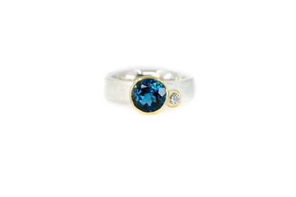 London Blue Topaz and Diamond Asymmetric Ring