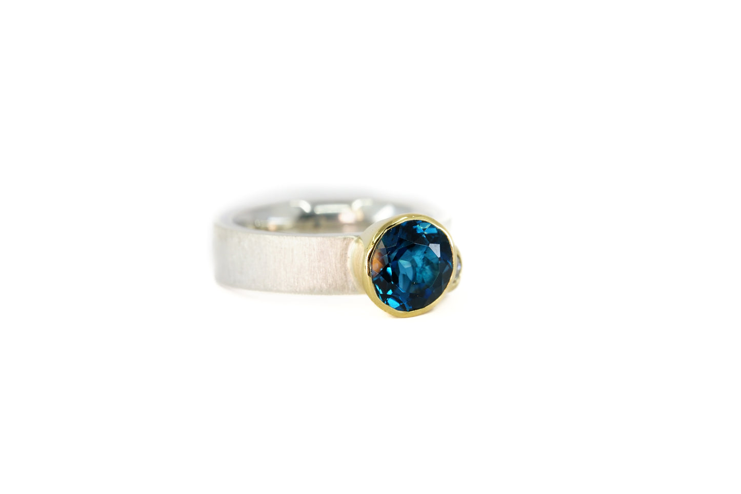 London Blue Topaz and Diamond Asymmetric Ring