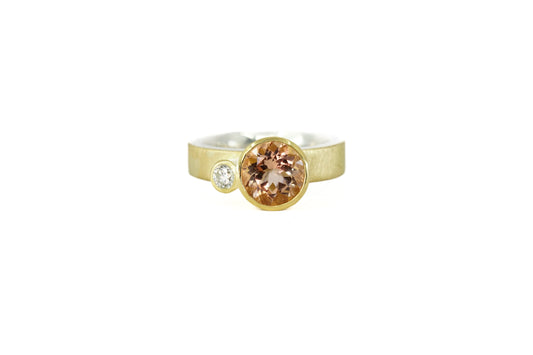 Morganite and Diamond Asymmetric Ring