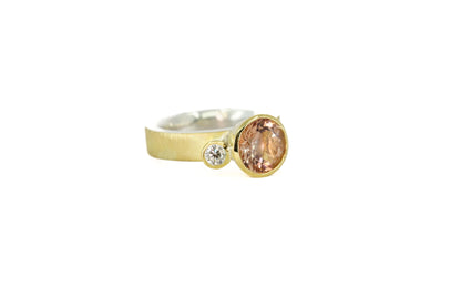 Morganite and Diamond Asymmetric Ring