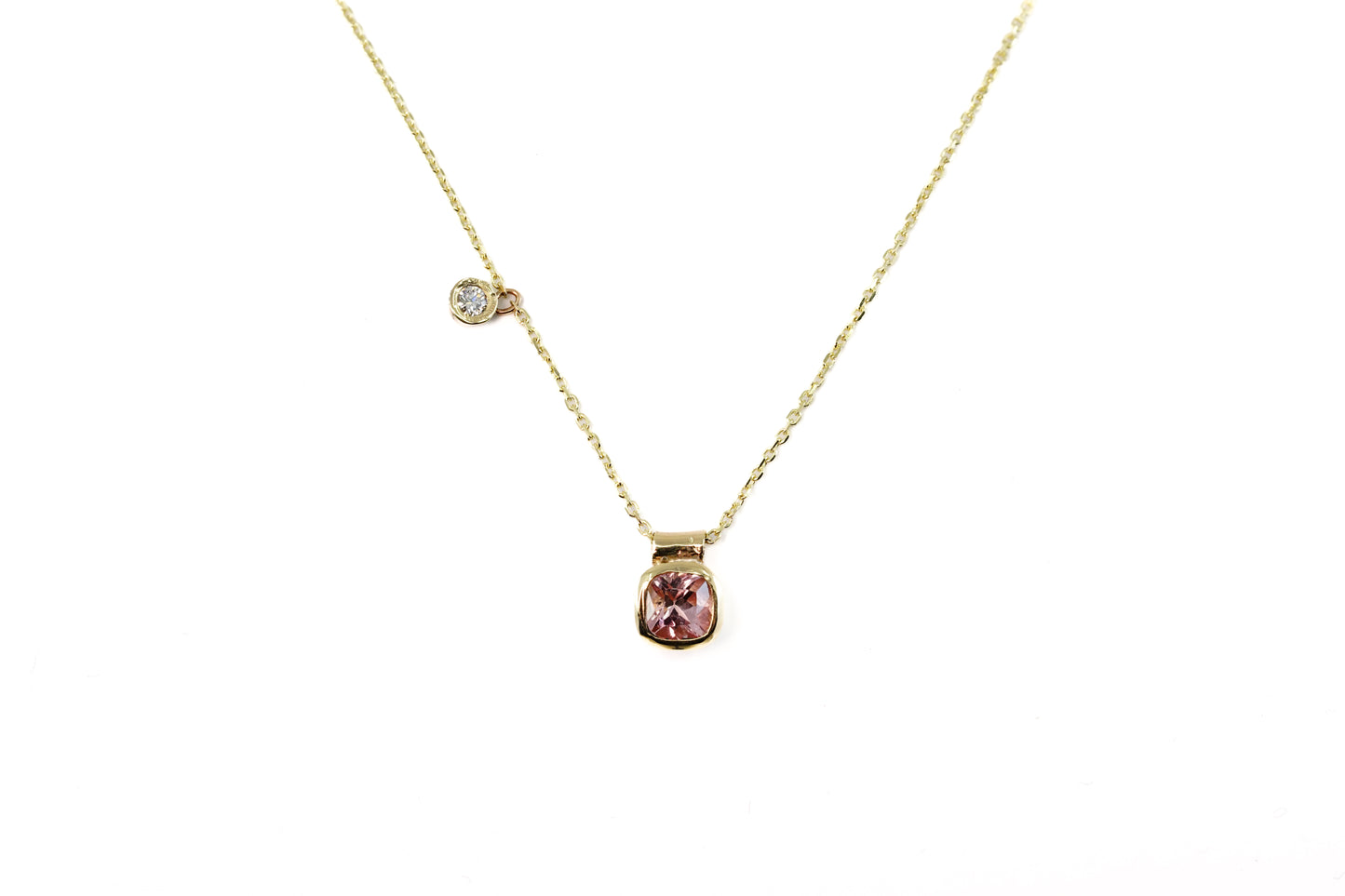 Pale Pink Tourmaline and Diamond Asymmetric Pendant