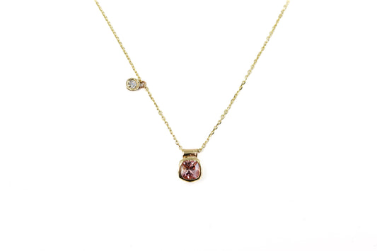 Pale Pink Tourmaline and Diamond Asymmetric Pendant