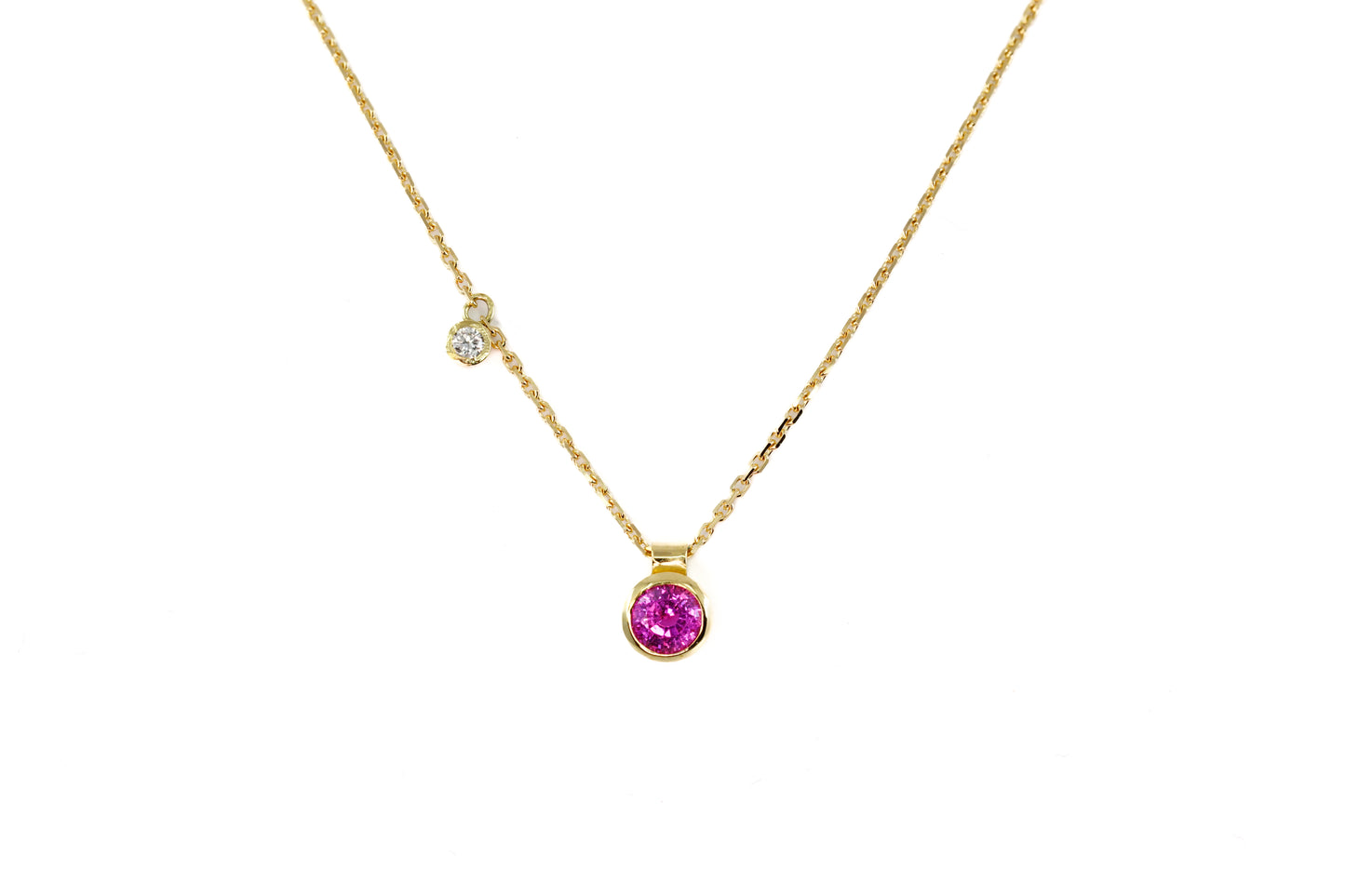 Pink Sapphire and Diamond Asymmetric Pendant