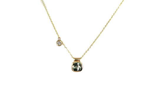 Mint Green Tourmaline and Diamond Asymmetric Pendant