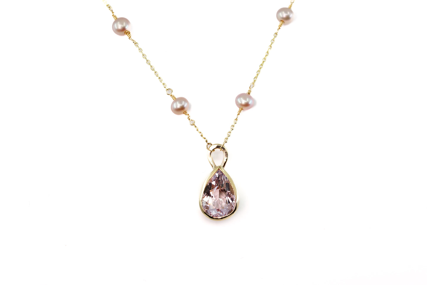 Morganite and Pink Pearl Chain Necklace