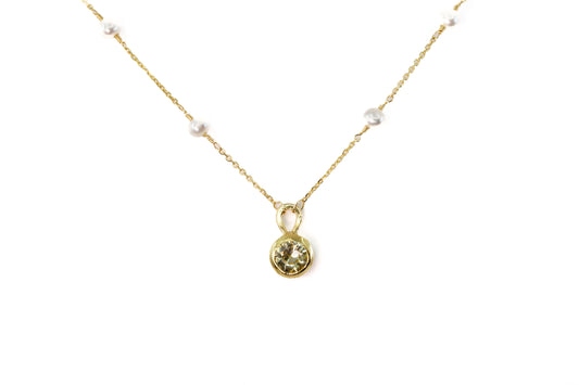 Champagne Sapphire and Pearl Chain Necklace