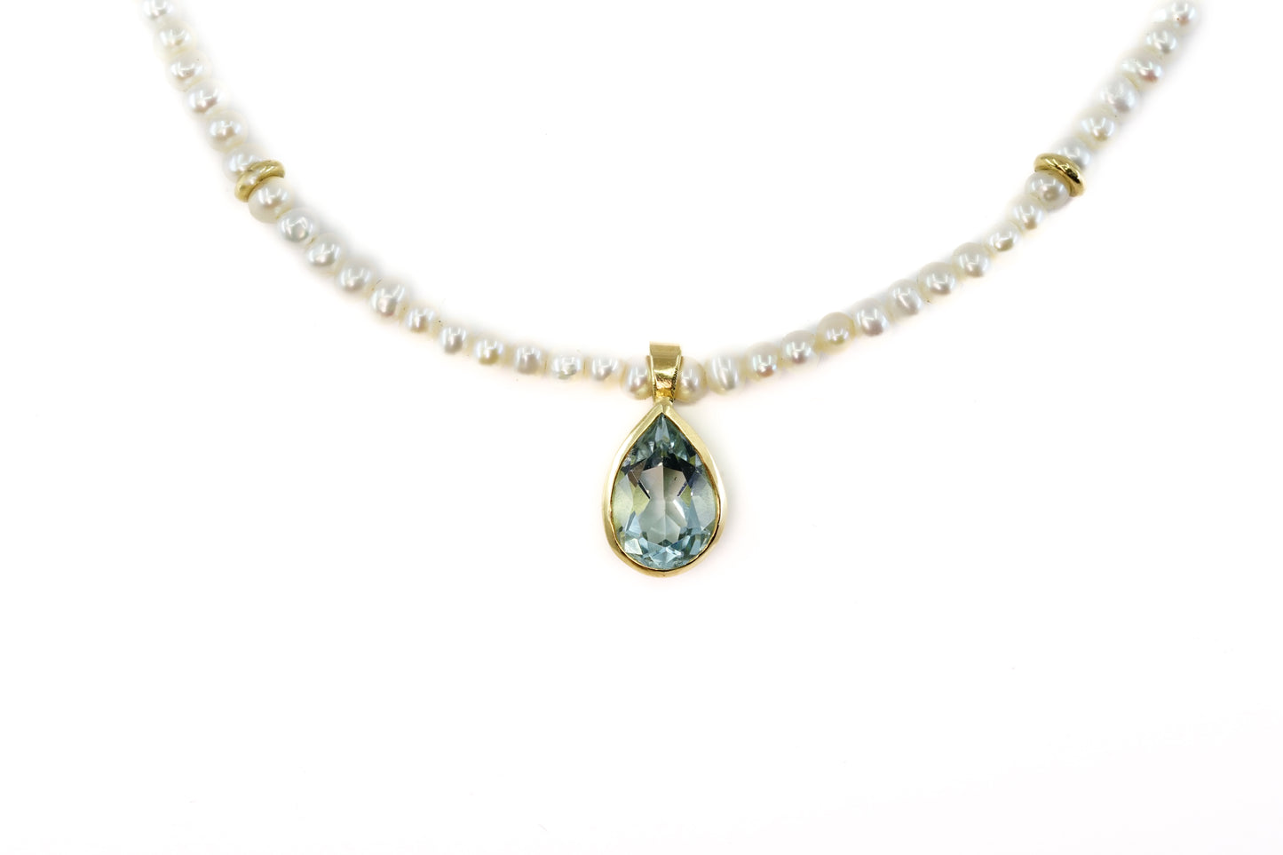 Pear Cut Aquamarine and Pearl Necklace