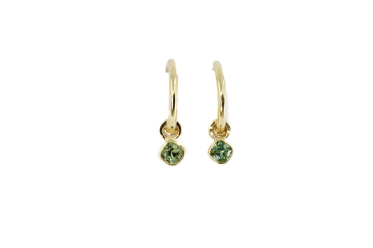 Pale Green Tourmaline Charm Hoops