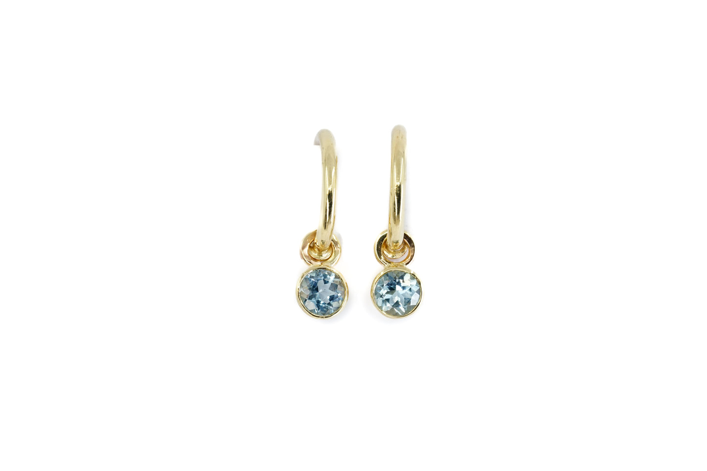 Round Aquamarine Charm Hoops