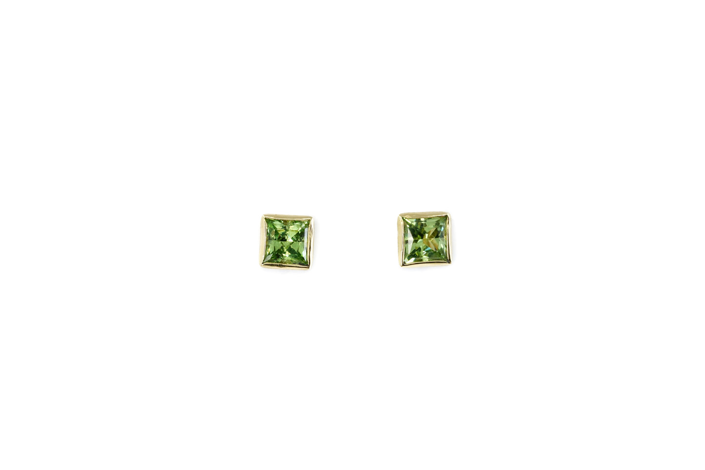 Princess Cut Green Tourmaline Studs