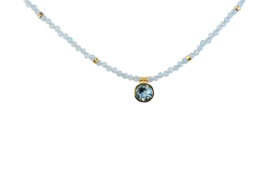 Round Aquamarine and Pale aquamarine beaded necklace