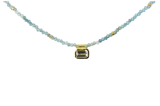 emerald cut pale blue sapphire and aquamarine beaded necklace
