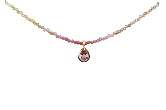 Pear cut pink sapphire and sapphire beaded necklace