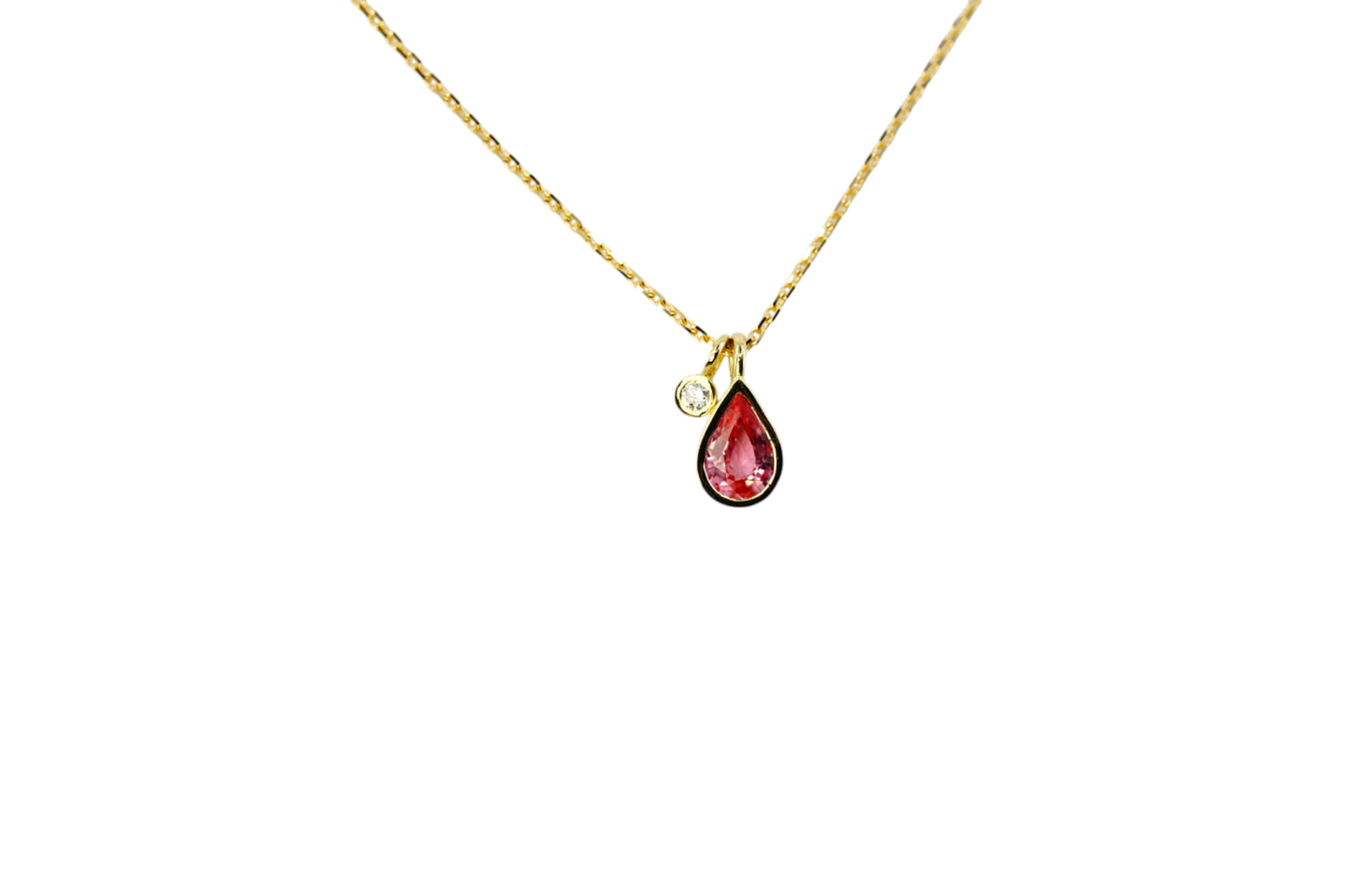 Padpardascha Sapphire and diamond charm necklace