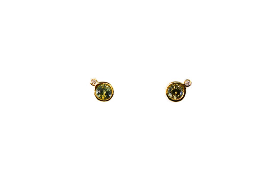 Green Sapphire and Diamond Studs