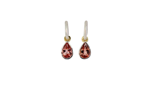 Pear Cut Peach Tourmaline Hoops