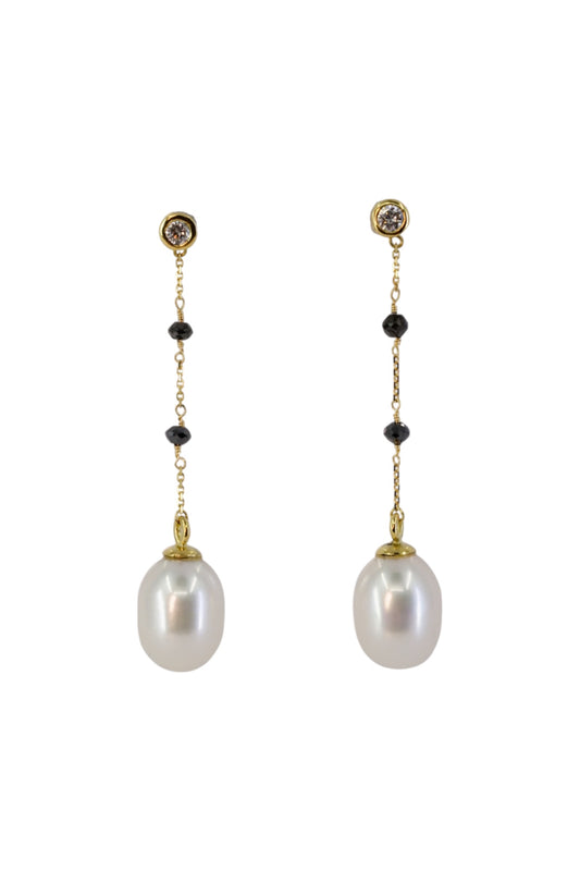 Pearl White and Black Diamond Drops