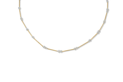 Pearl and Gold Tube Necklace