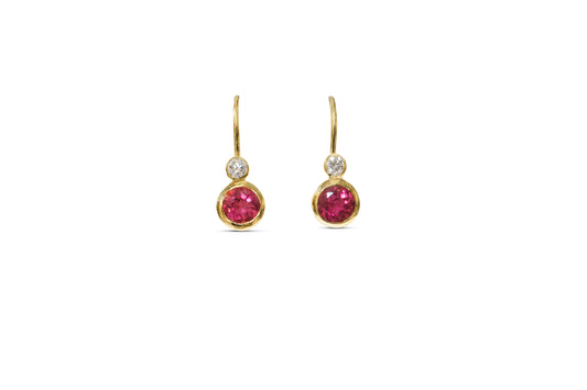 Pink Rubellite and Diamond Drops