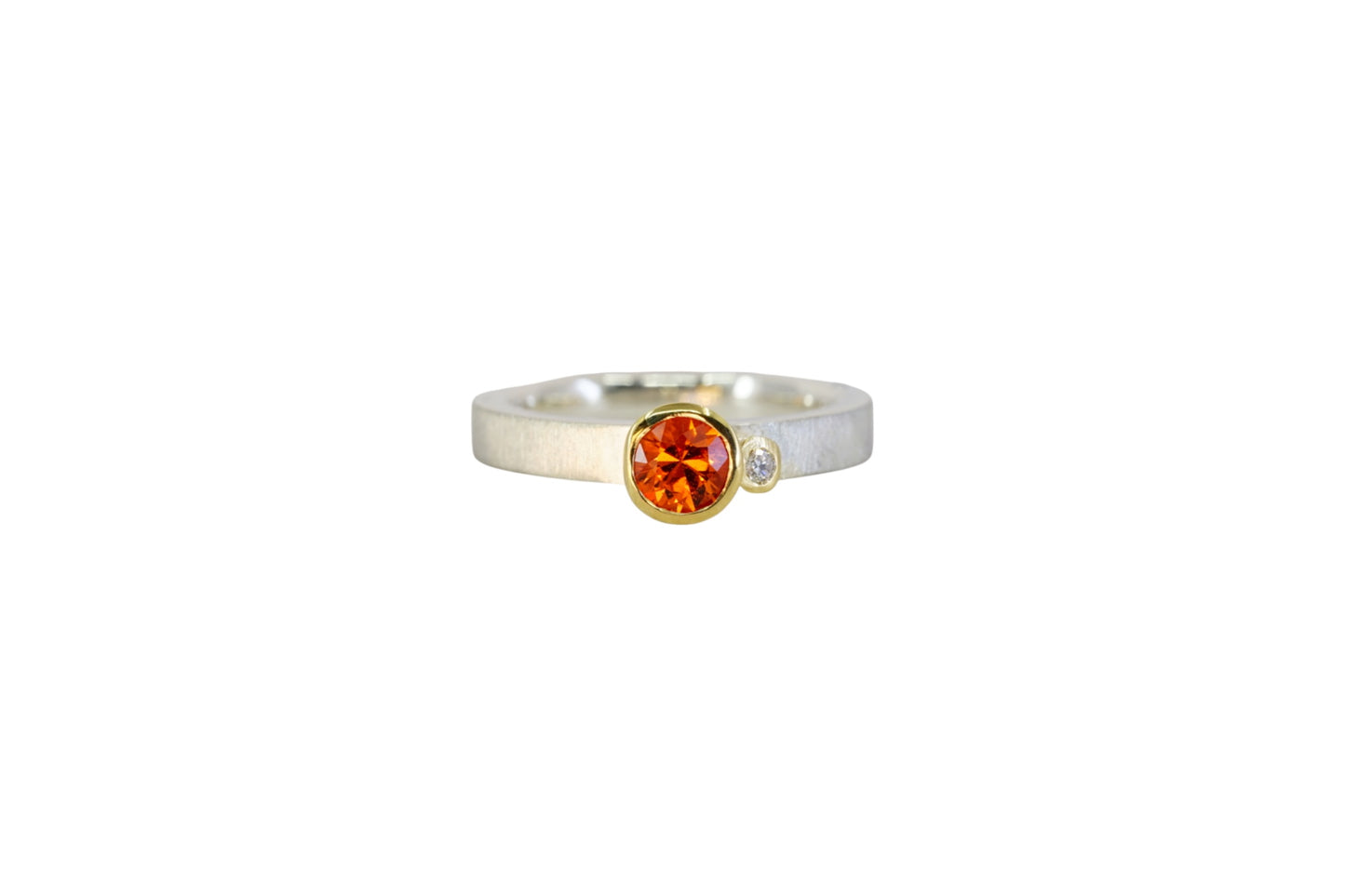 Orange Sapphire and Diamond Assymetric Ring