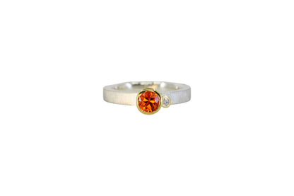 Orange Sapphire and Diamond Assymetric Ring