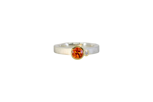 Orange Sapphire and Diamond Assymetric Ring