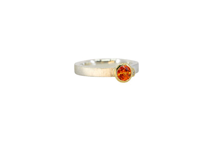 Orange Sapphire and Diamond Assymetric Ring