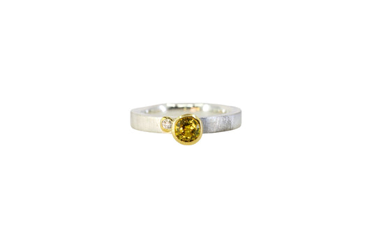 Yellow Sapphire and Diamond Assymetric Ring