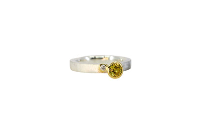 Yellow Sapphire and Diamond Assymetric Ring