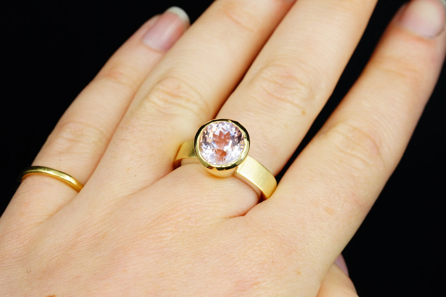 Large Kunzite Ring with Gold Overlay