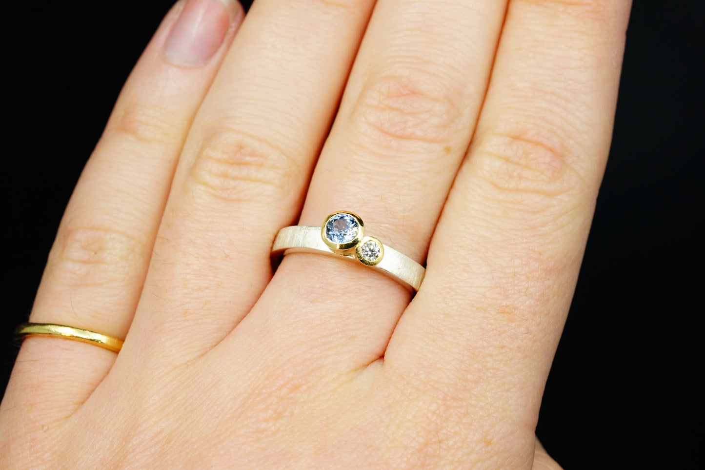 Sapphire and Diamond Asymmetric Ring